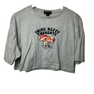Streetwear Society Gray Cropped Graphic Tee XL “Think Happy Thoughts” Mushrooms
